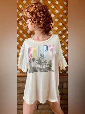 ZOE + LIV NWT Embroidered Happy TROPICAL Print TEE SHIRT Size XXL